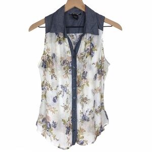 RED SNAP Top Sleeveless Button Up Sheer Floral Boho Beach Summer Y2K Style Small